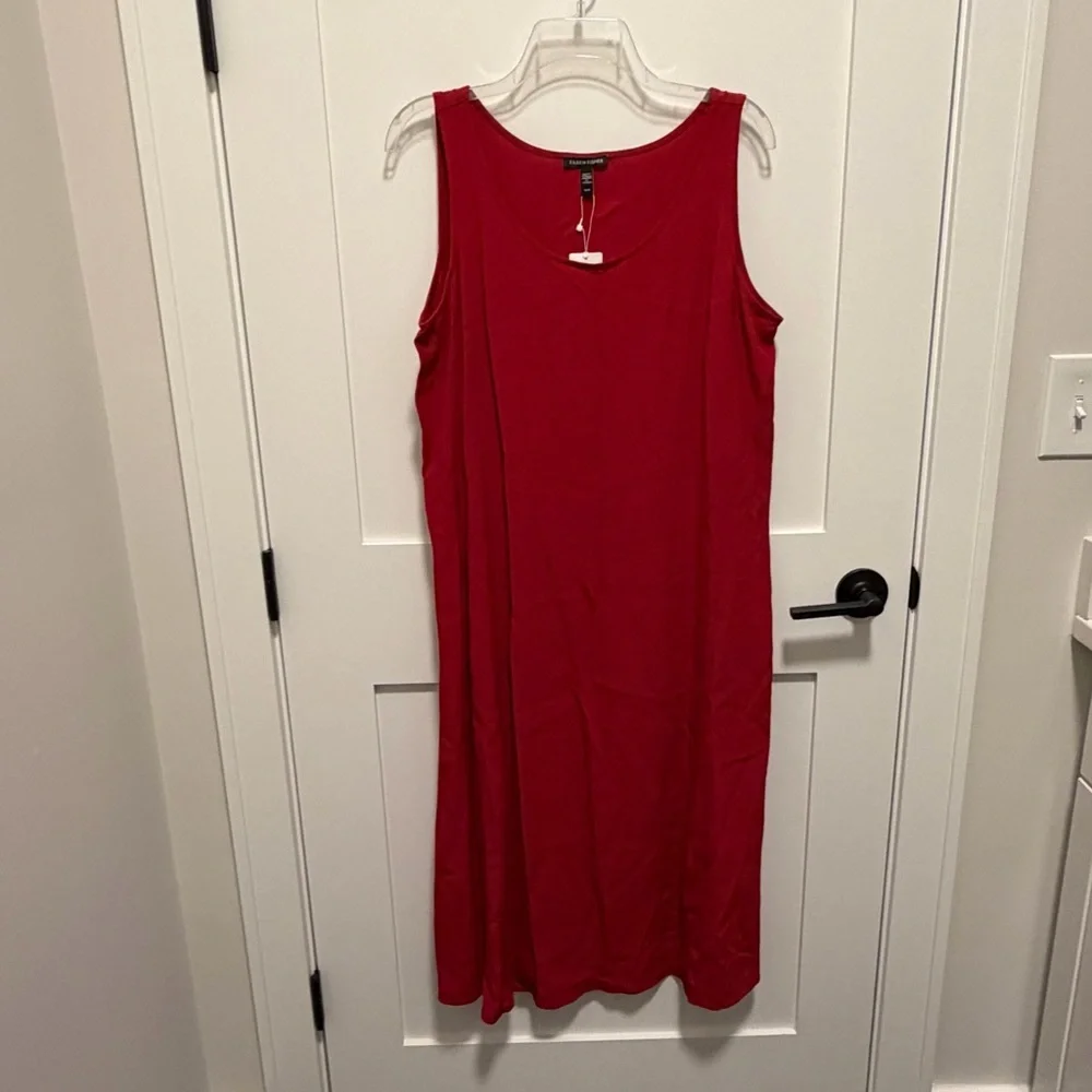 $248 NWT Eileen Fisher Medium Scoop Neck Tank Dress Red Tencel Lyocell Viscose